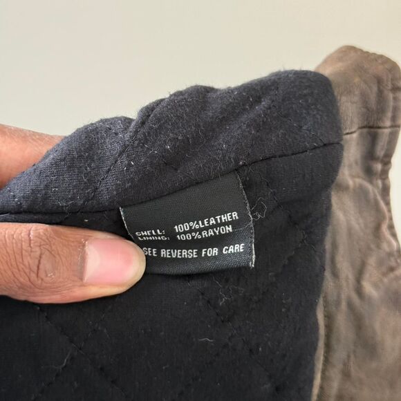 Vintage Brown Moto Leather Jacket Blanc Noir Size L - Picture 7 of 8